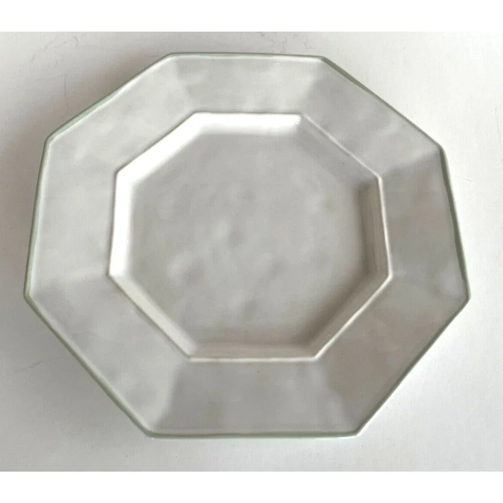 Juliska Petit Singe 9” Plate Octavia Whitewash Cucumber Trim Octagon Set of 3